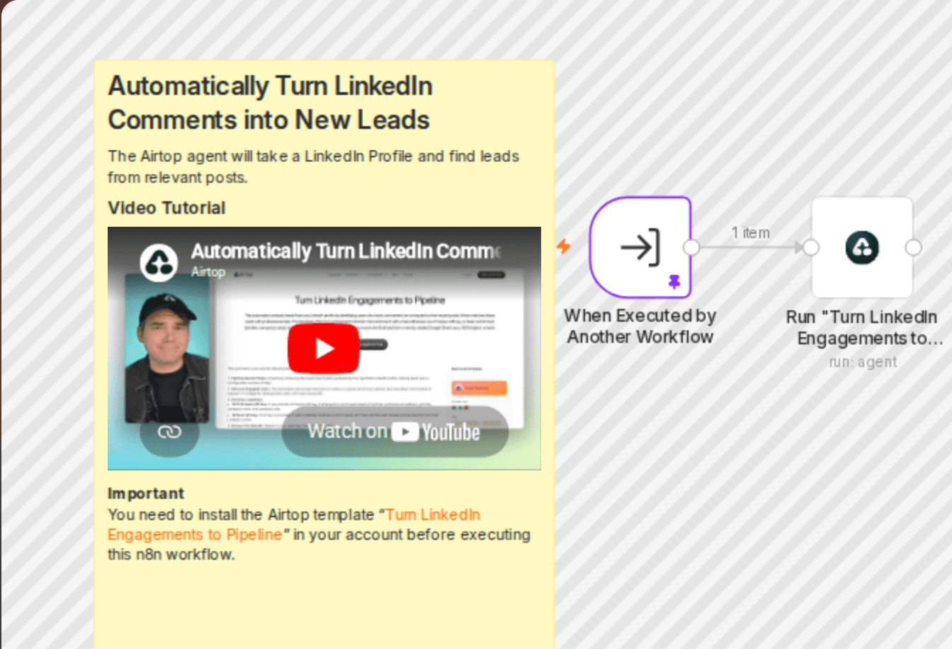 Find leads from LinkedIn posts using Airtop agents workflow diagram