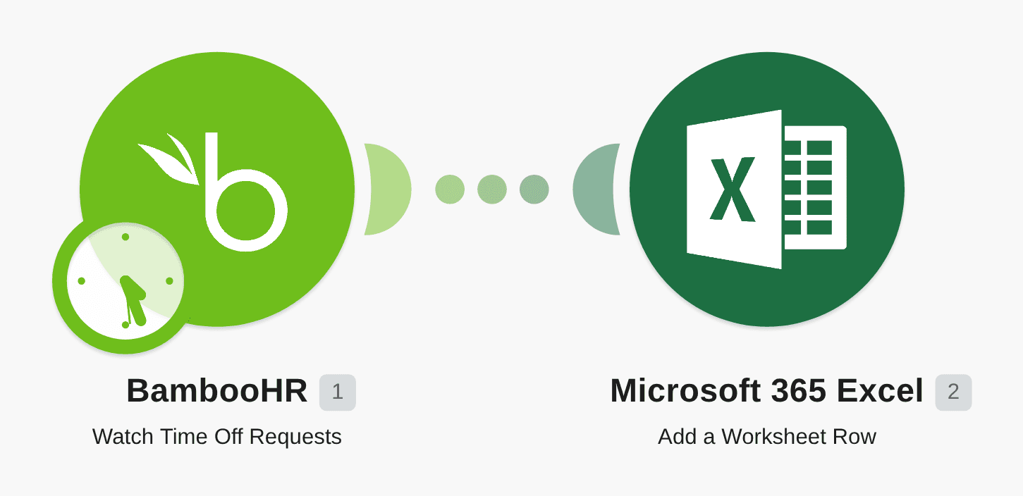 Add a BambooHR time off request to a Microsoft 365 Excel worksheet workflow diagram