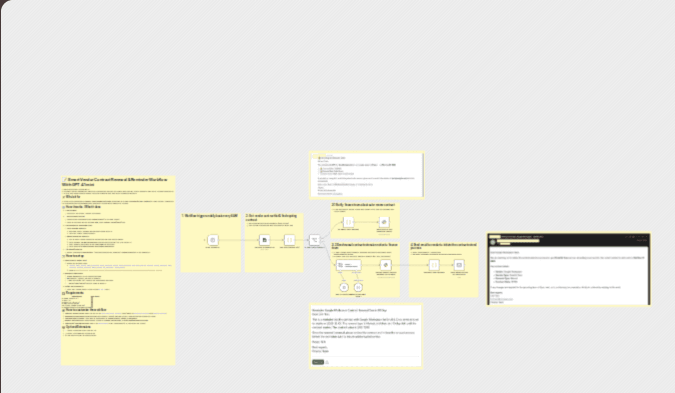 Automate vendor contract renewals & reminders with GPT-4.1 mini, Slack & Gmail workflow diagram